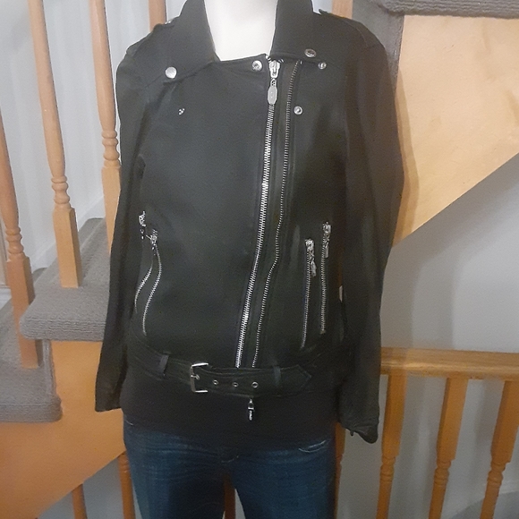 Prune Genuine Sheep Leather Black Biker Style Jacket- Women's Size Small - Picture 2 of 6